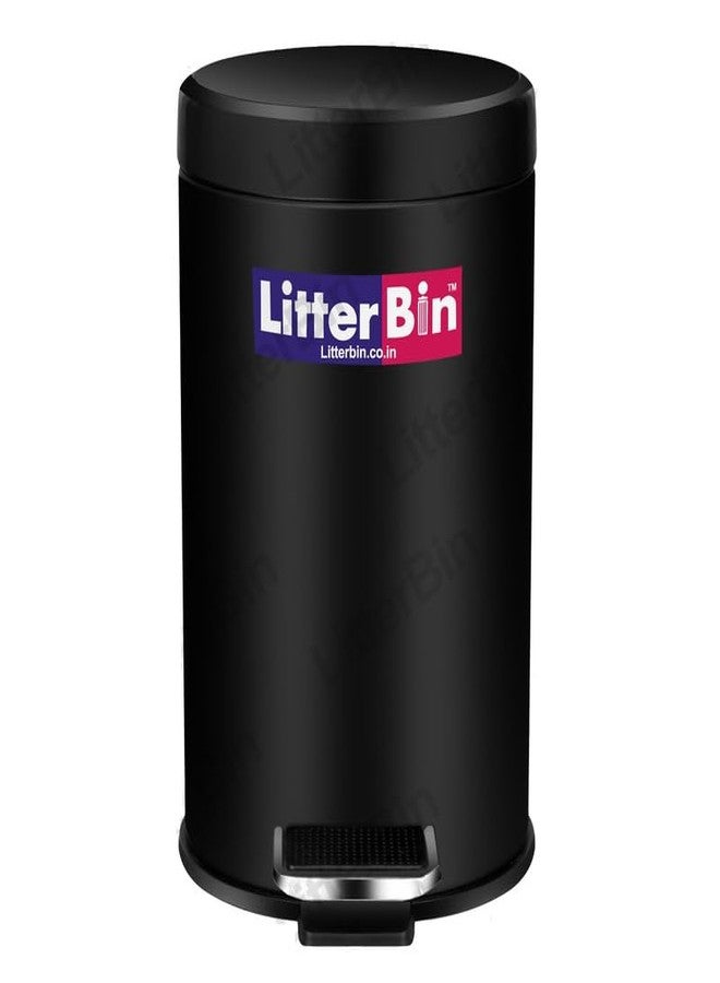 LITTERBIN سلة مهملات صغيرة الحجم موفرة للمساحة من الفولاذ المقاوم للصدأ مع غطاء | مناسبة للمكاتب والمنازل والمطابخ والغرف ودورات المياه والحمامات (أسود، 5 لتر) - Image 1